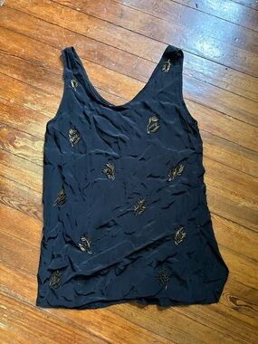 Black Silk Hand Beaded Scoop Neck Tank